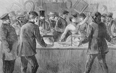 Victoria Woodhull attempting to cast a vote, 1871 by American School